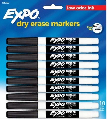 Expo Fine Whiteboard Markers Bullet Black 10 Pack